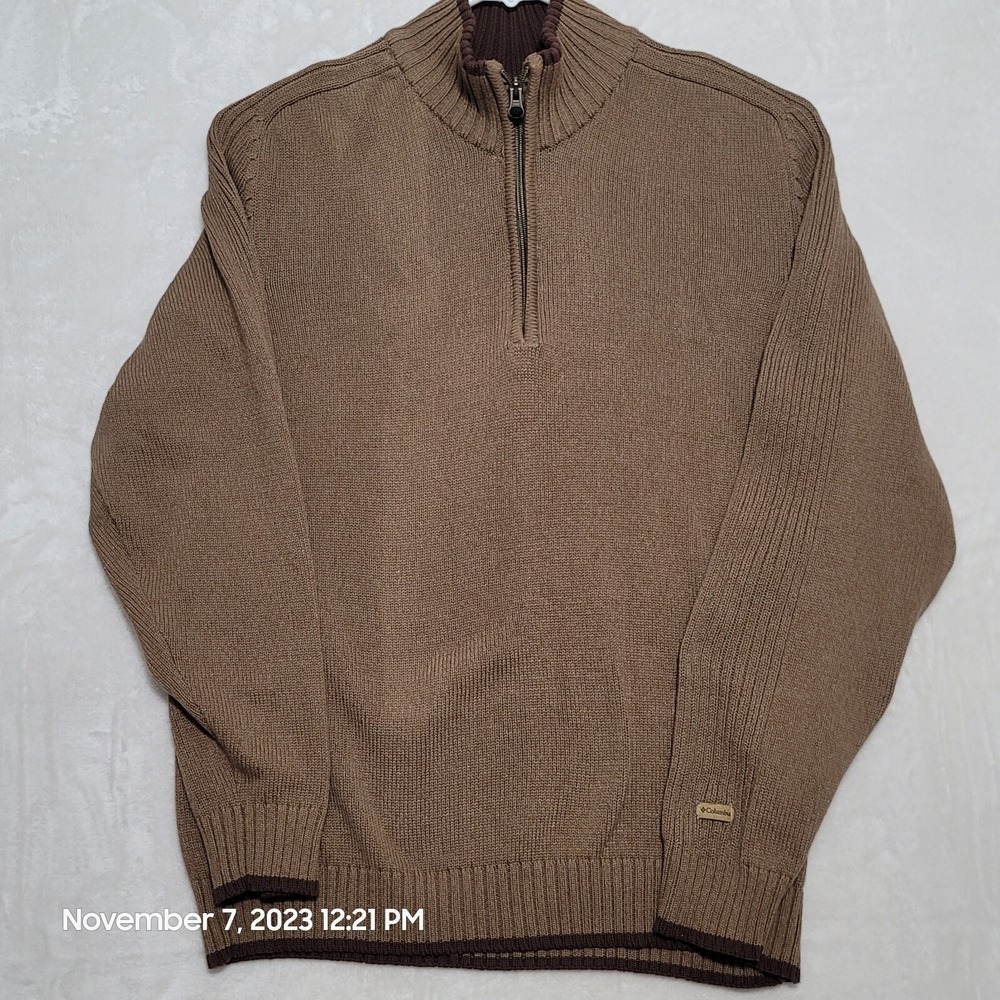Columbia Sportswear Mens Sweater Sz M Brown 1/4 Zip Pullover Long Sleeve Casual